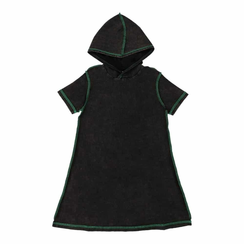 black denim and green stitch short sleeve dress
