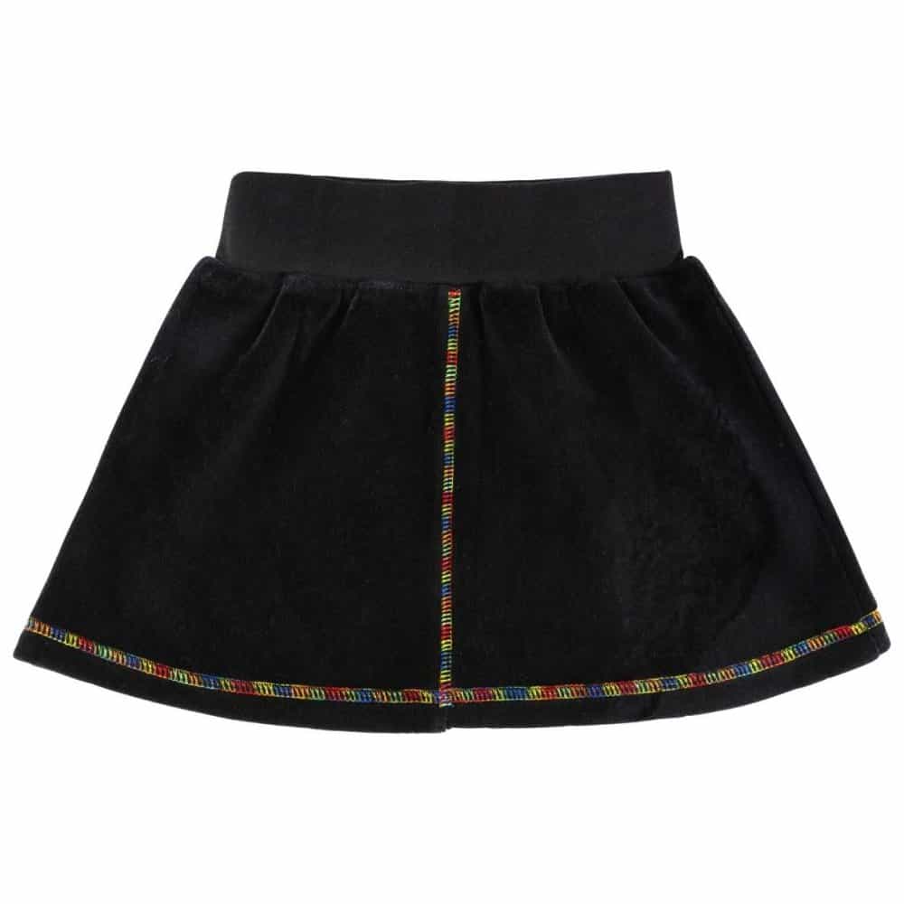 black velour skirt with colorful stitching