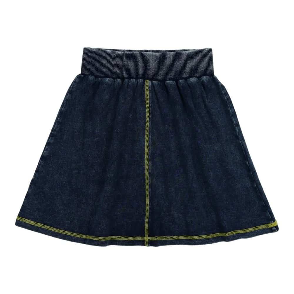 denim and yellow stitch skirt