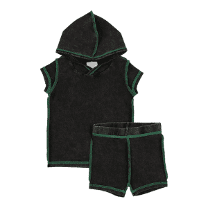 black denim and green stitch set