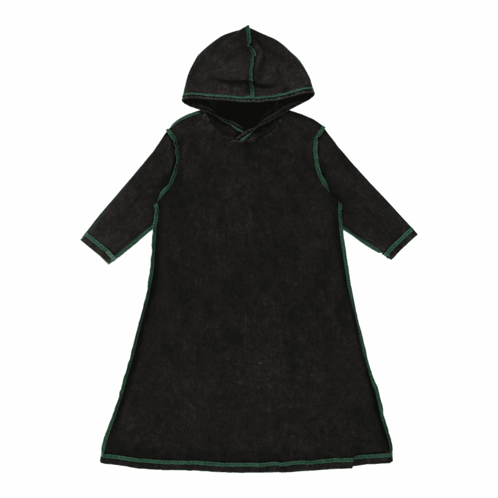 black denim and green stitch three quarter sleeve dress