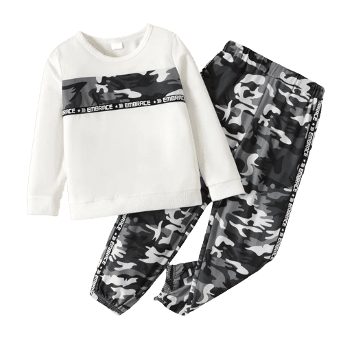 2pcs kid boy painting print colorblock short sleeve tee and elasticized pants set