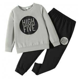 2pcs kid boy casual letter print pullover sweatshirt and black pants set