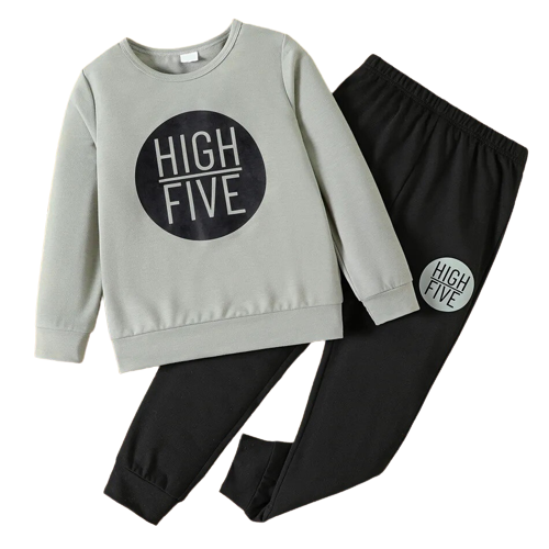 2pcs kid boy casual letter print pullover sweatshirt and black pants set