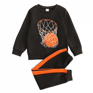 2 piece kid boy ball print pullover sweatshirt and colorblock pants set