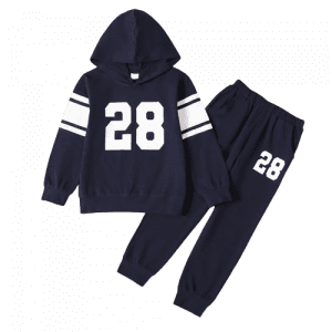 2 piece kid boy number print hoodie and elasticized pants with pocket sporty set