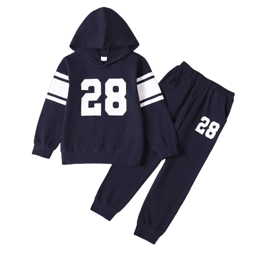 2 piece kid boy number print hoodie and elasticized pants with pocket sporty set