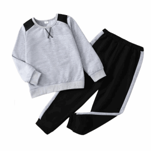 2pcs kid boy colorblock pullover sweatshirt and elasticized pants casual set