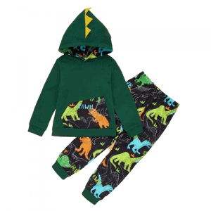 2 piece kid boy animal dinosaur print hoodie sweatshirt and pants casual set