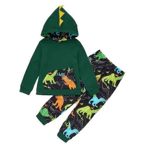 2 piece kid boy animal dinosaur print hoodie sweatshirt and pants casual set