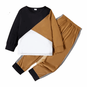 2pcs kid boy casual colorblock pullover sweatshirt and striped pants set