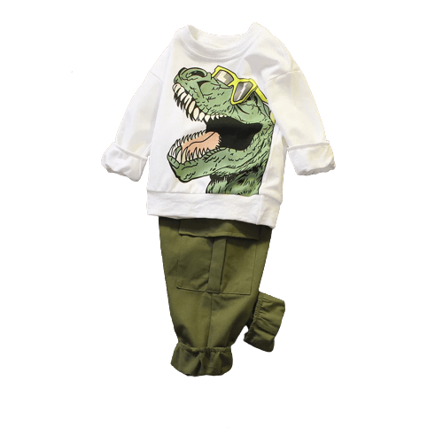 2pcs kid boy animal dinosaur print pullover sweatshirt and pocket design cargo pants set