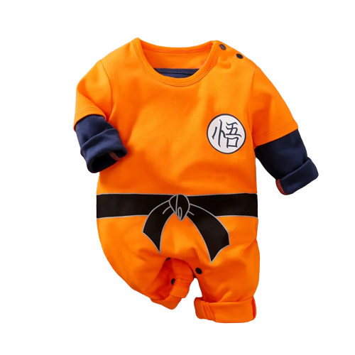 cotton kungfu style color block long sleeve orange baby jumpsuit