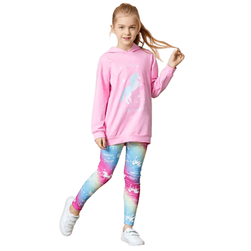kid girl unicorn hoodie and leggings set