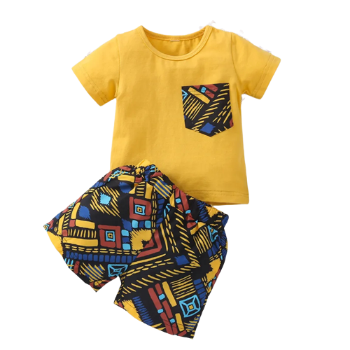 2pcs baby boy cotton short sleeve geometric print t shirt and shorts set