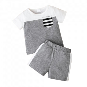 2pcs baby boy cotton short sleeve striped colorblock t shirt and shorts set