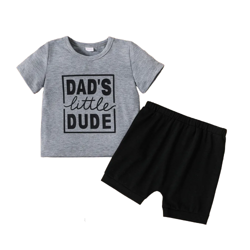2pcs baby boy letter print short sleeve t shirt and solid shorts set
