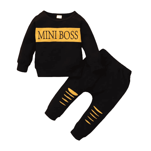 2pcs babyboy cotton long sleeve letter print sweatshirt and ripped pants set