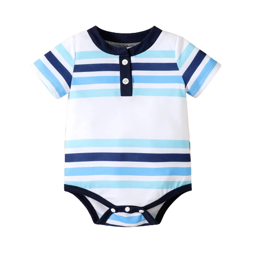 baby boy button design striped short sleeve romper