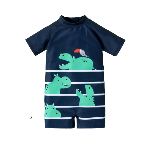 baby boy cartoon dinosaur print short sleeve one piece swimsuit