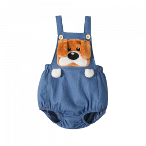 baby boy cartoon dog design blue denim sleeveless romper