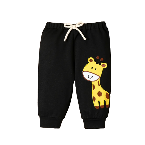 baby boy cartoon giraffe print black joggers pants