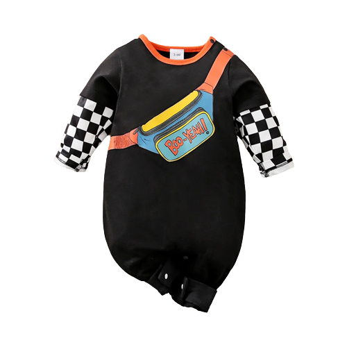 baby boy checkered long sleeve faux two crossbody bag graphic jumpsuit