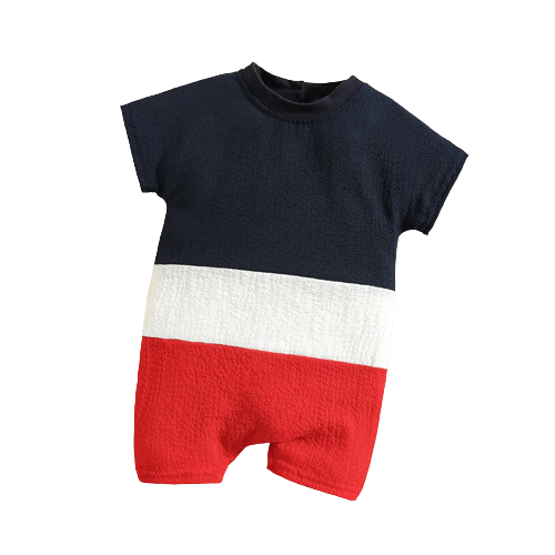 baby boy colorblock seersucker dropped shoulder short sleeve romper