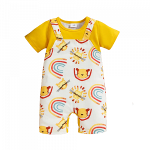 baby boy short sleeve faux two all over rainbow and cartoon lion print romper