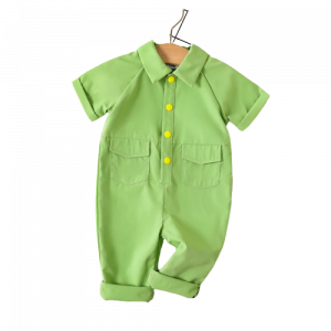 baby boy solid short sleeve snap jumpsuit with pockets