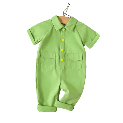 baby boy solid short sleeve snap jumpsuit with pockets