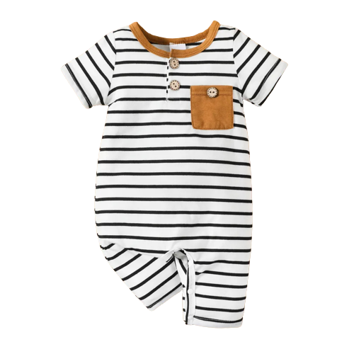baby boy striped button up short sleeve jumpsuit