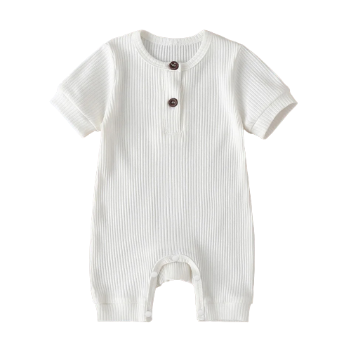 baby boy girl cotton ribbed short sleeve button up romper