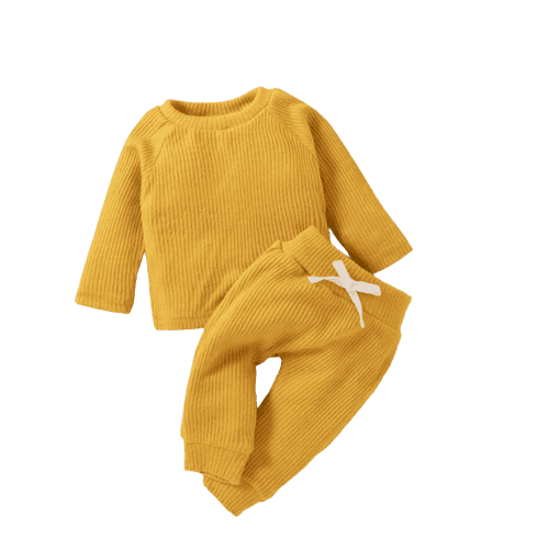 baby boy girl solid ribbed long sleeve pullover and trouser set