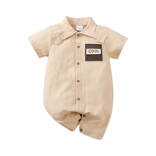 cotton baby boy letter embroidered solid short sleeve snap jumpsuit