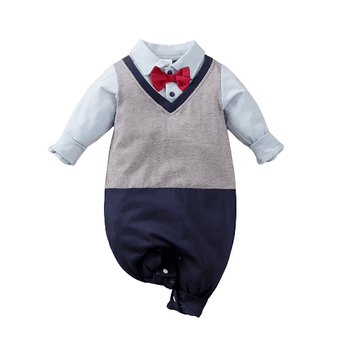 cotton baby boy long sleeve faux two gentleman jumpsuit