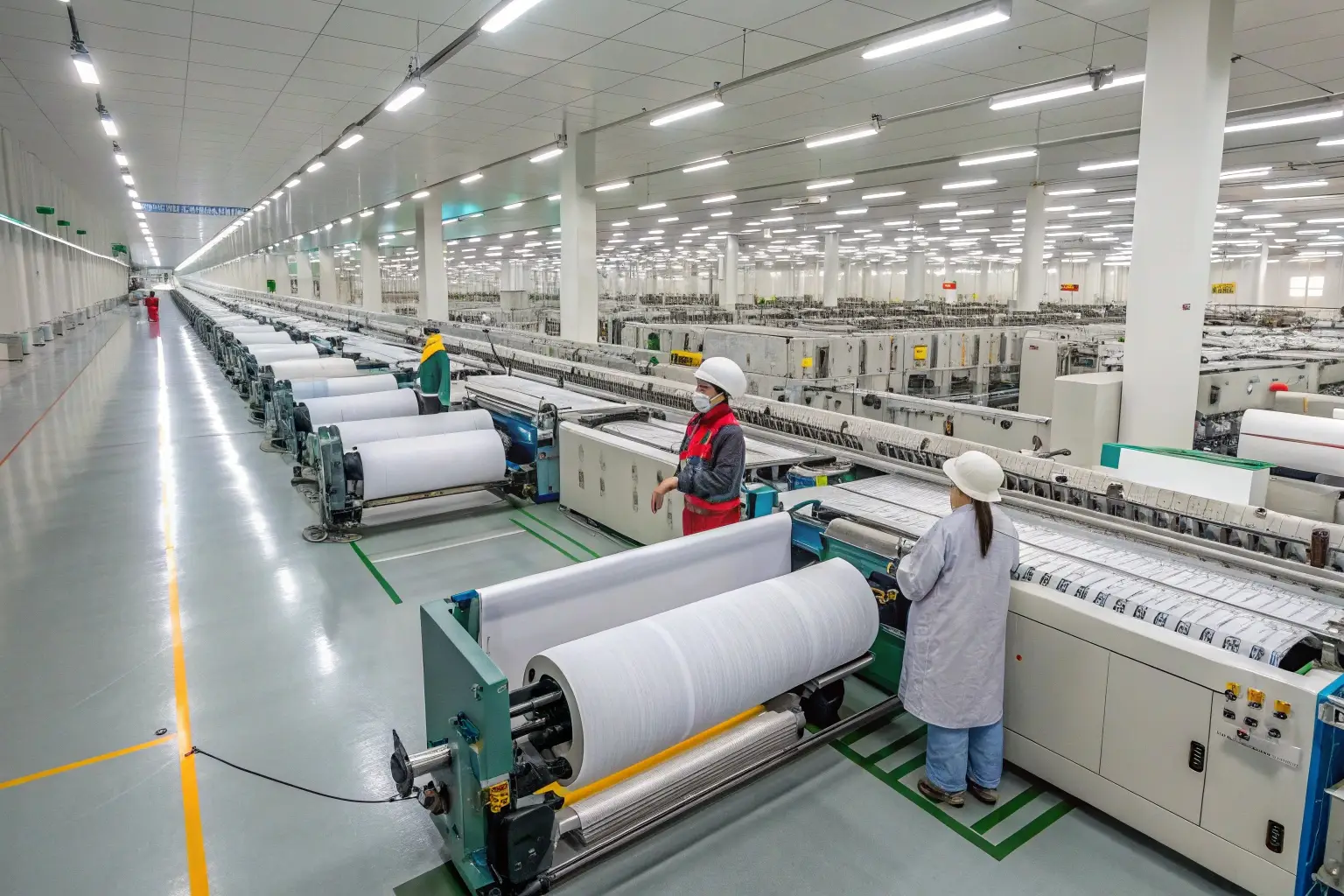 Modern textile factory with large fabric production machines