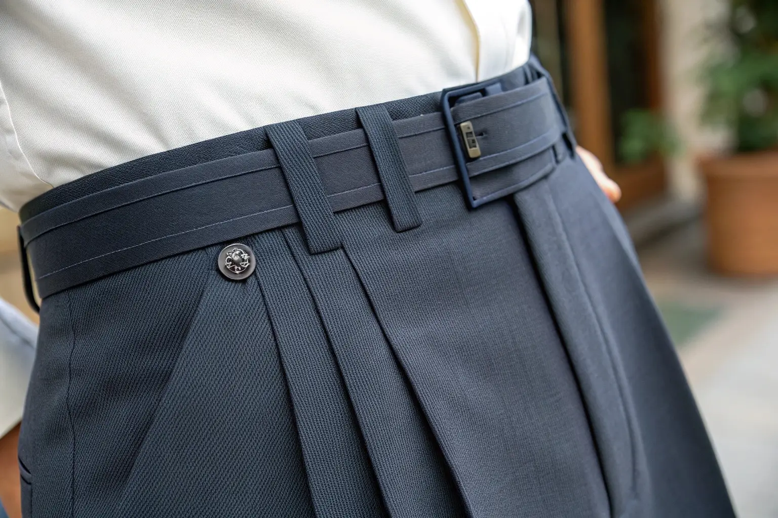 Tailored high-waisted trousers with pleats and belt detail