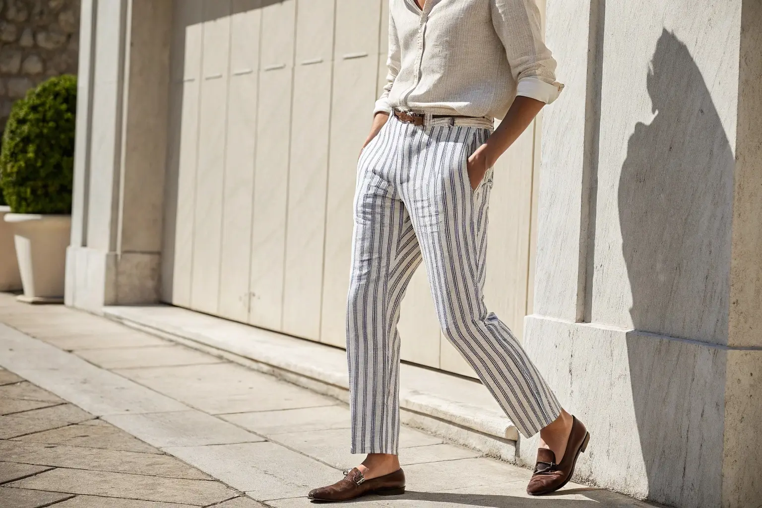 Men's striped linen pants, lightweight and stylish for summer