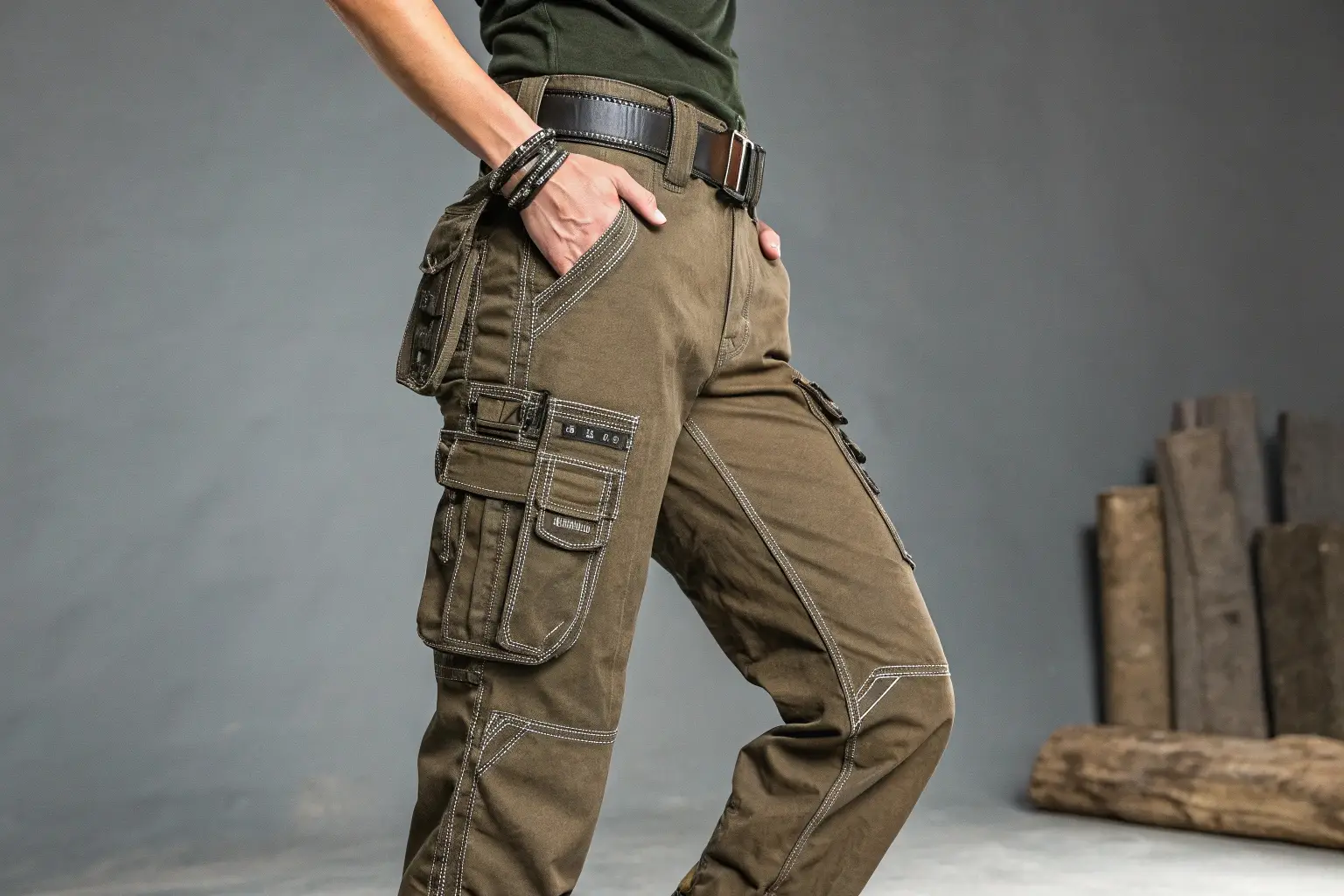 Stylish cargo pants with multiple pockets and rugged design