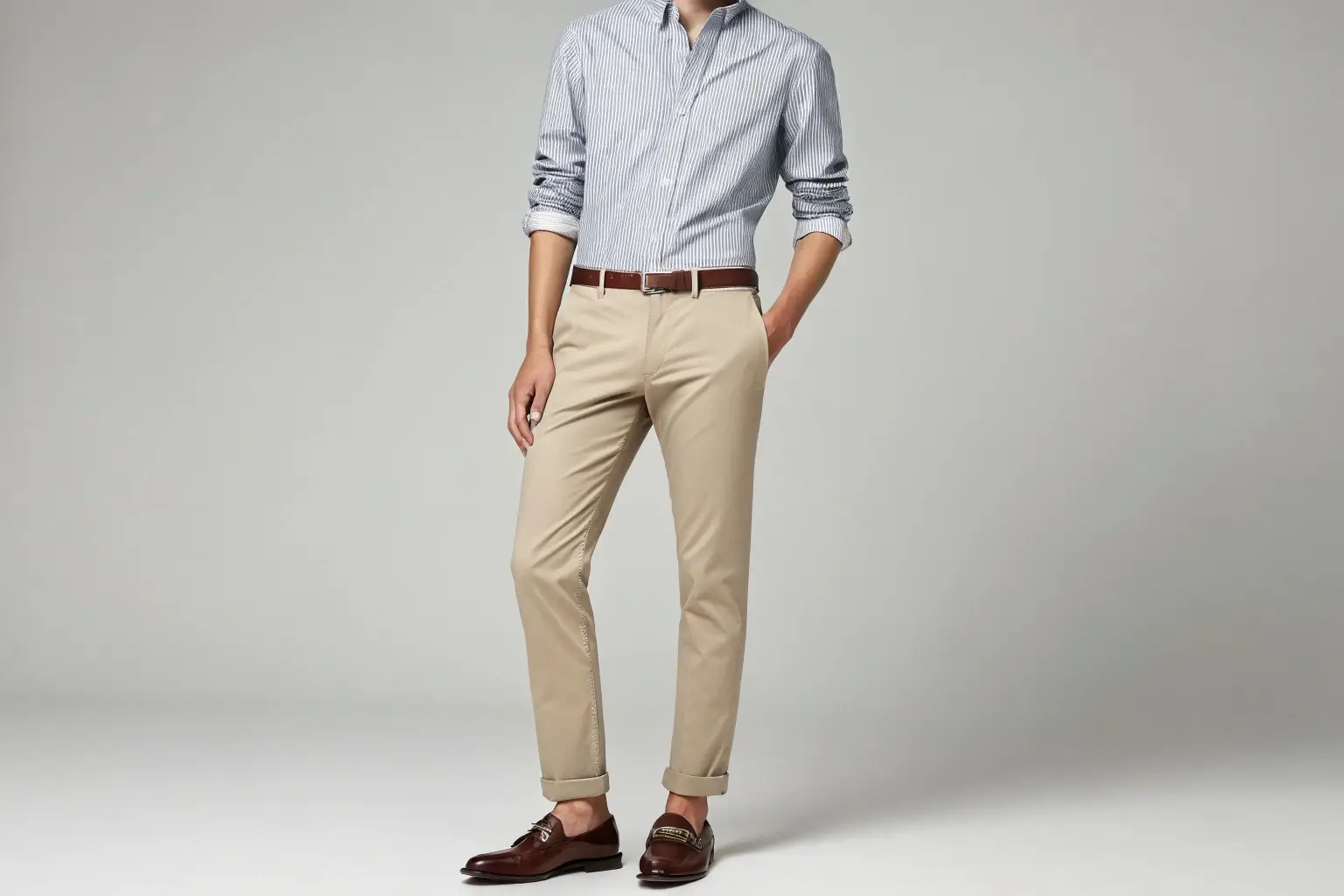 Men's beige chino pants, classic and versatile for smart casual wear