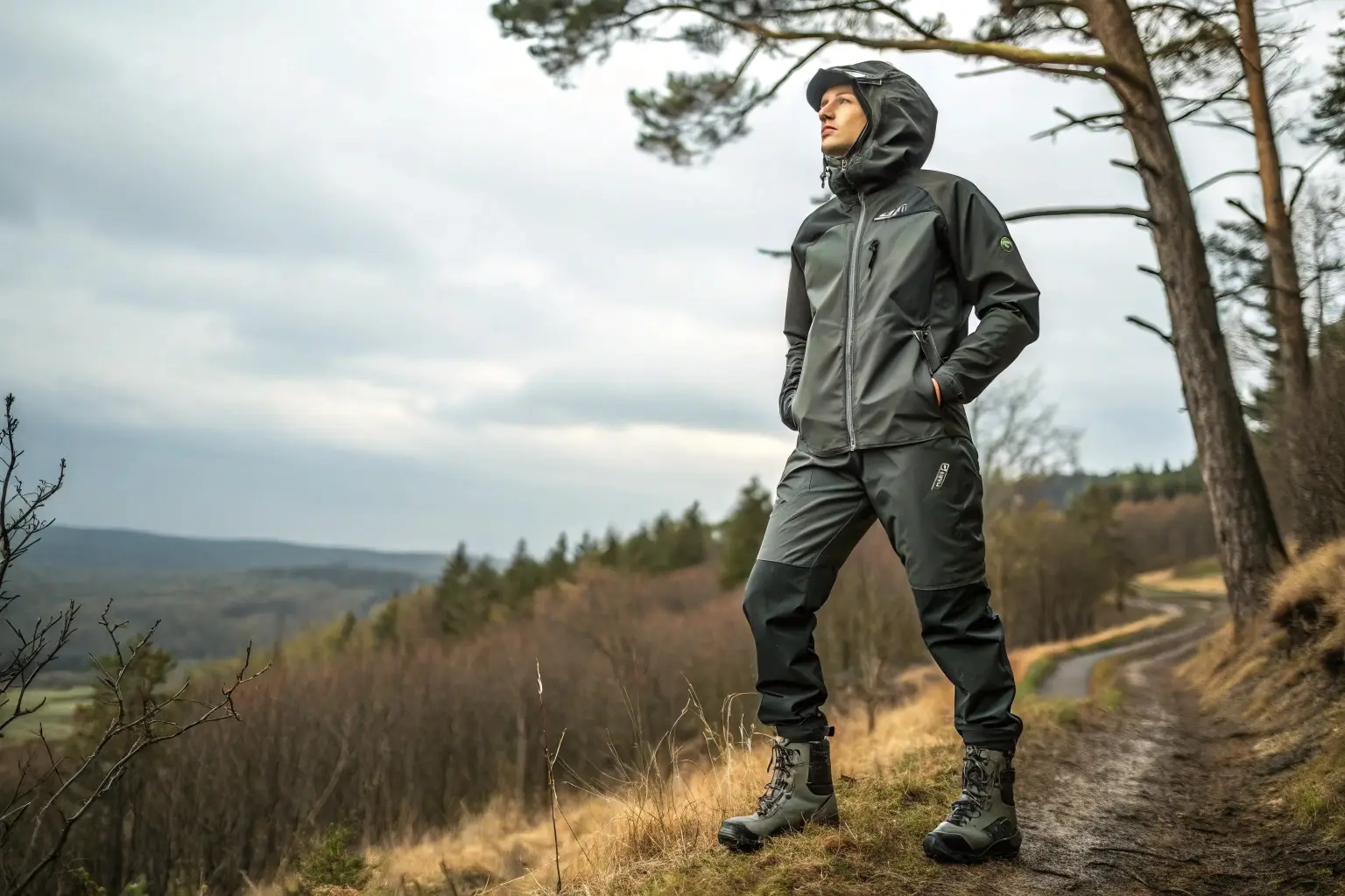 Men's waterproof hiking suit, durable outdoor gear for all-weather adventures