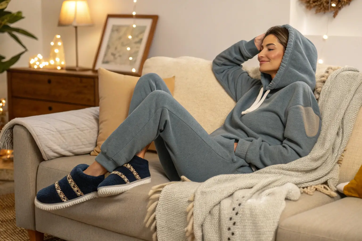 Cozy loungewear set with hoodie and sweatpants for relaxing at home