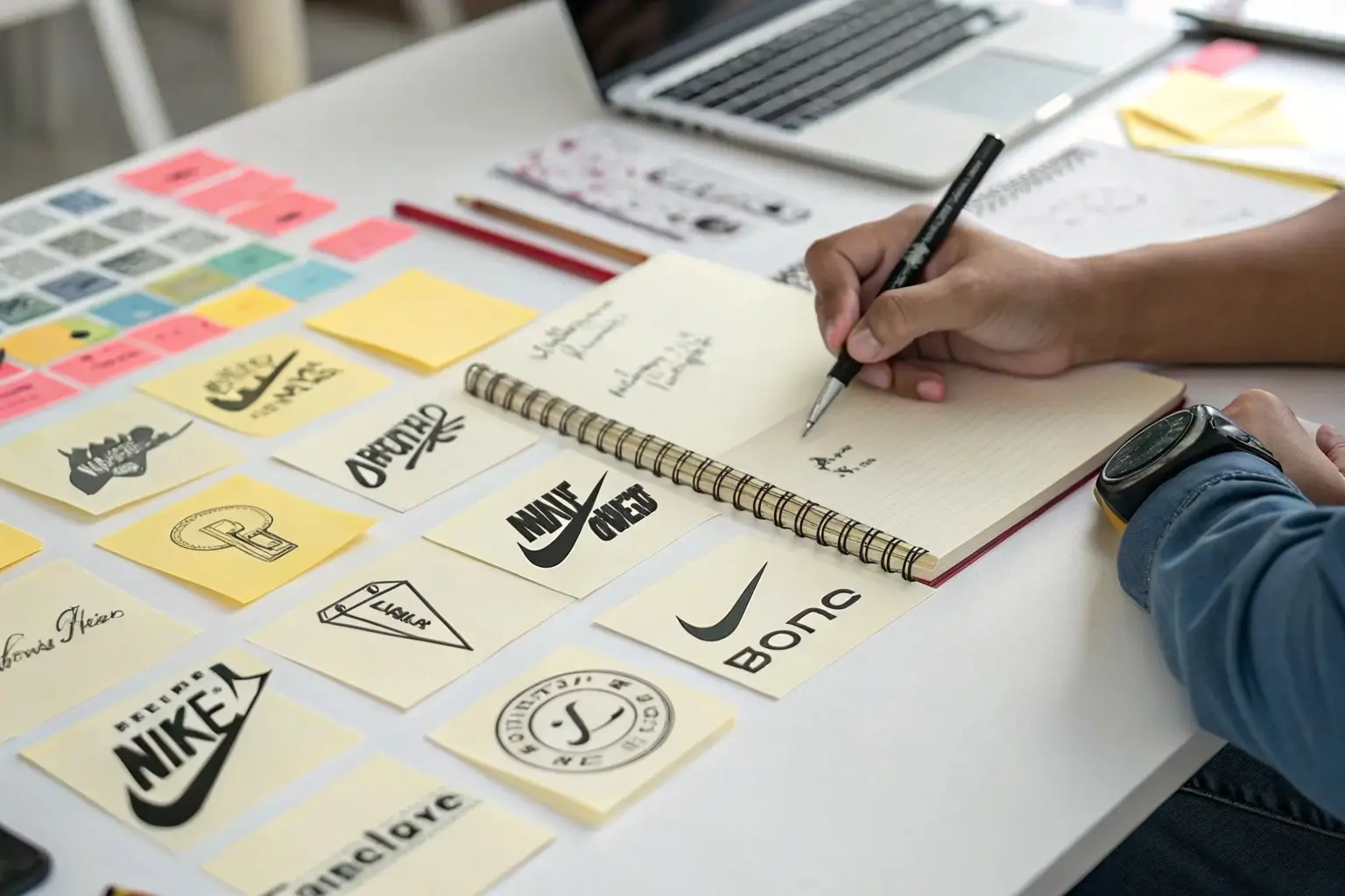 Brand logo design, creative designer sketching fashion brand identity