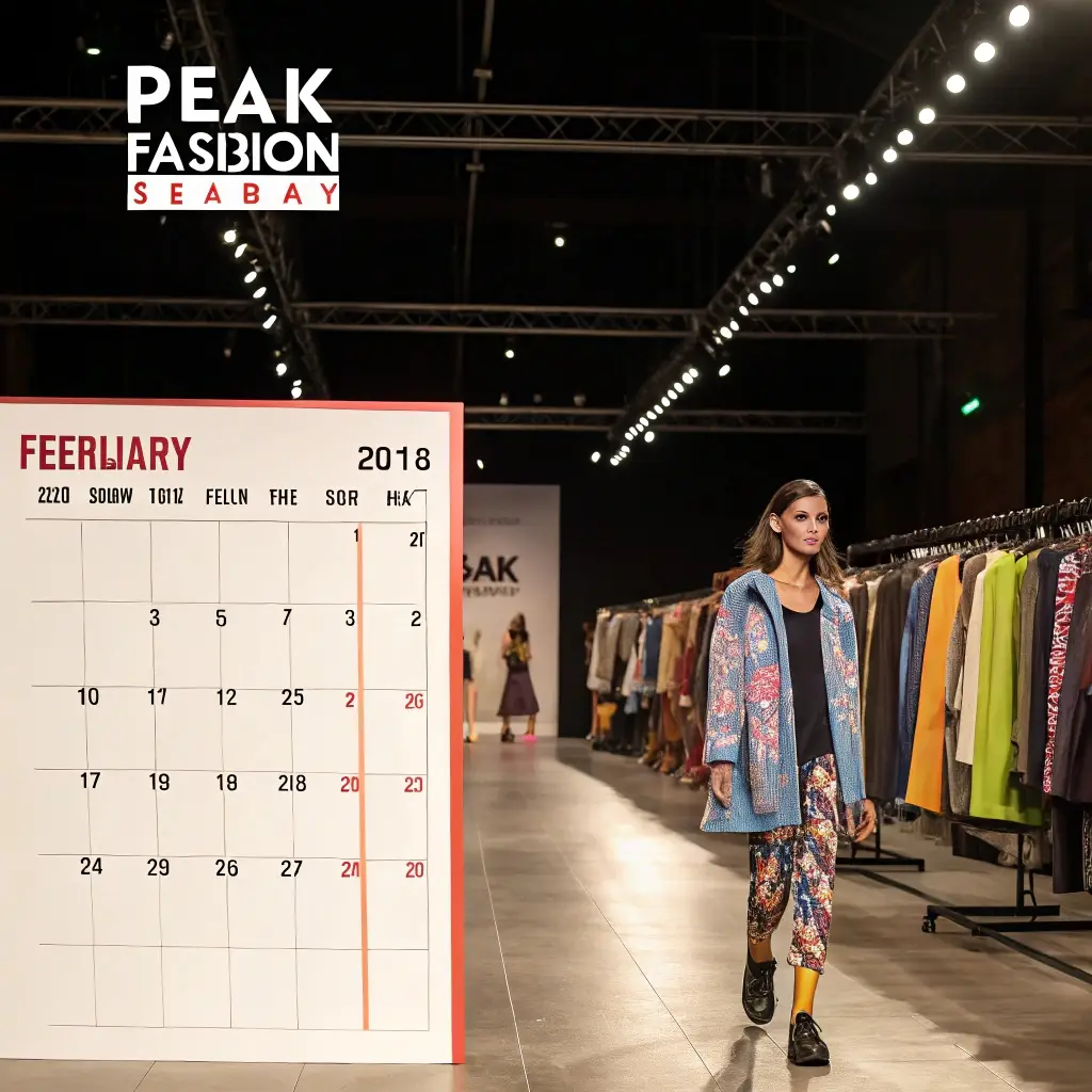 Fashion show runway with stylish model and clothing racks