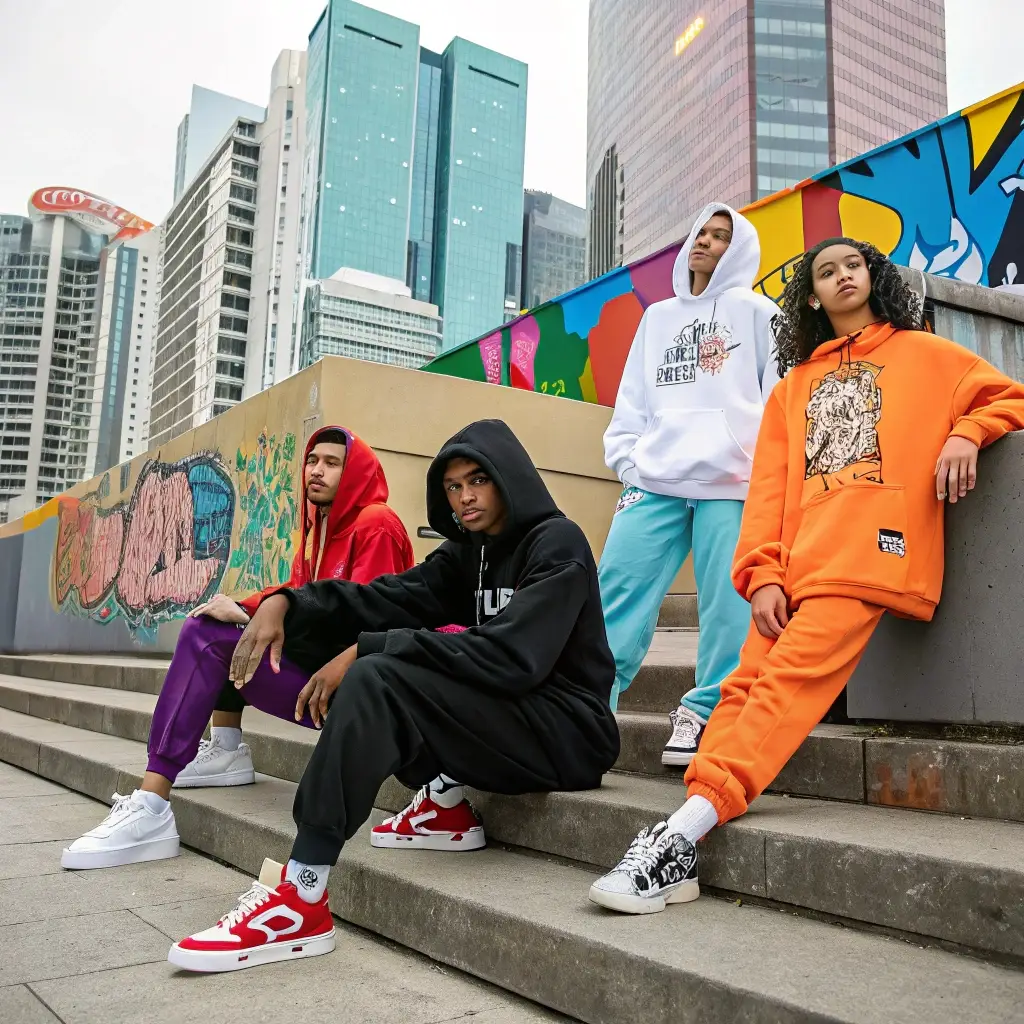 Urban streetwear fashion shoot with stylish models