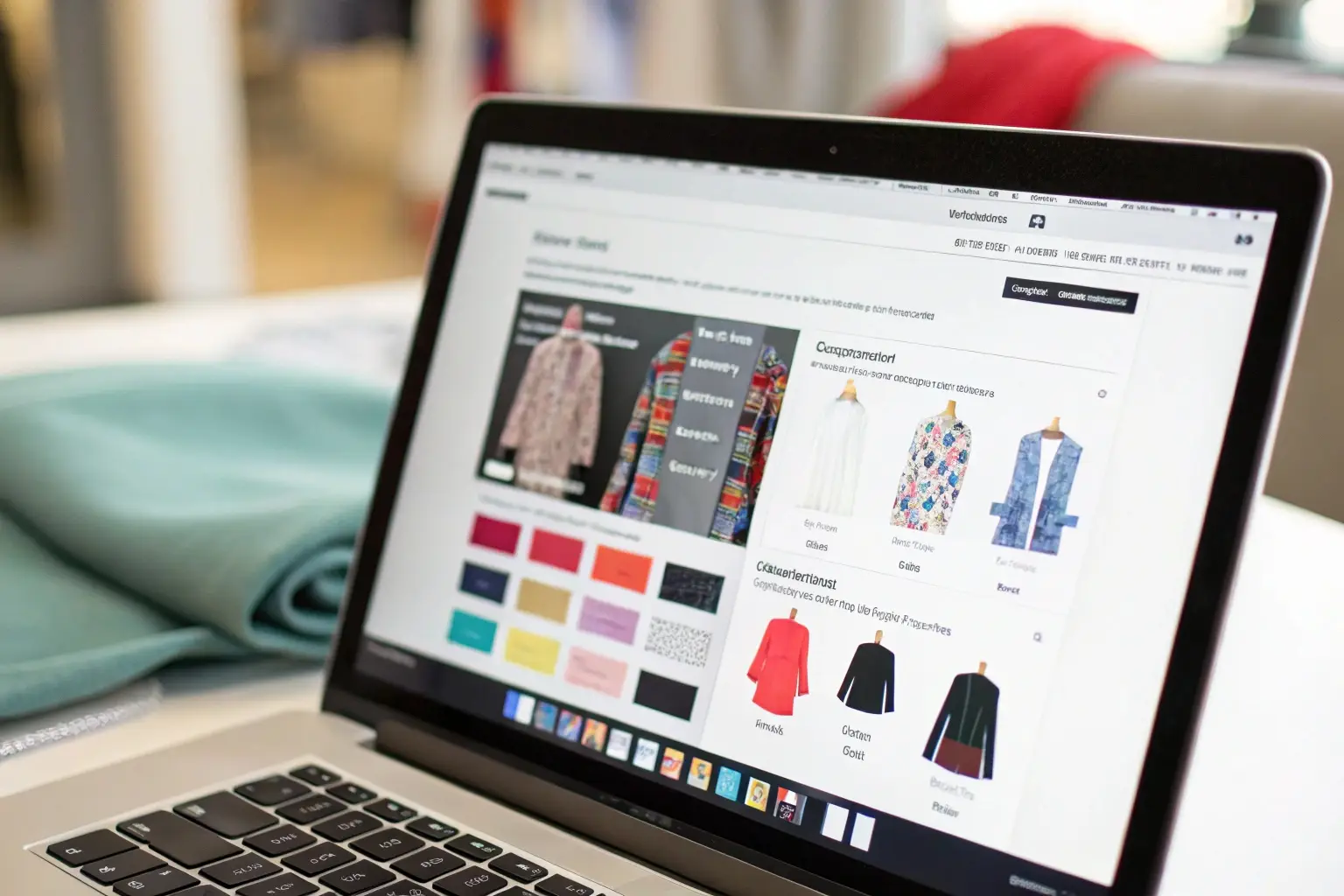 Fashion e-commerce platform displaying clothing designs and fabrics
