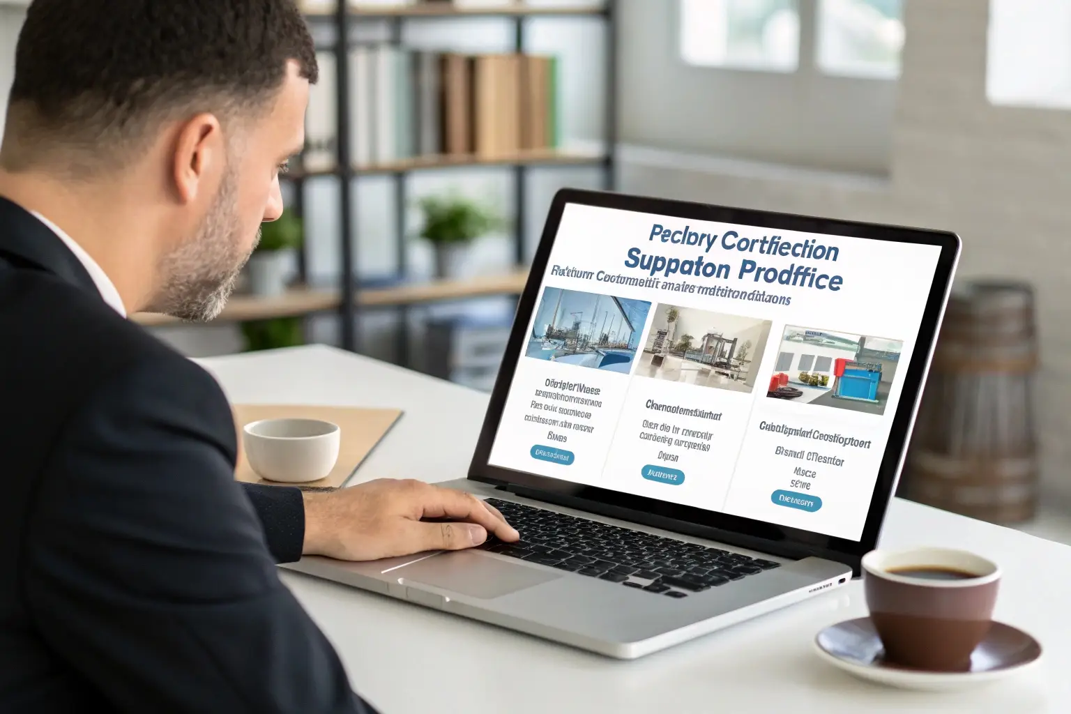 Business professional browsing an online platform for industry solutions