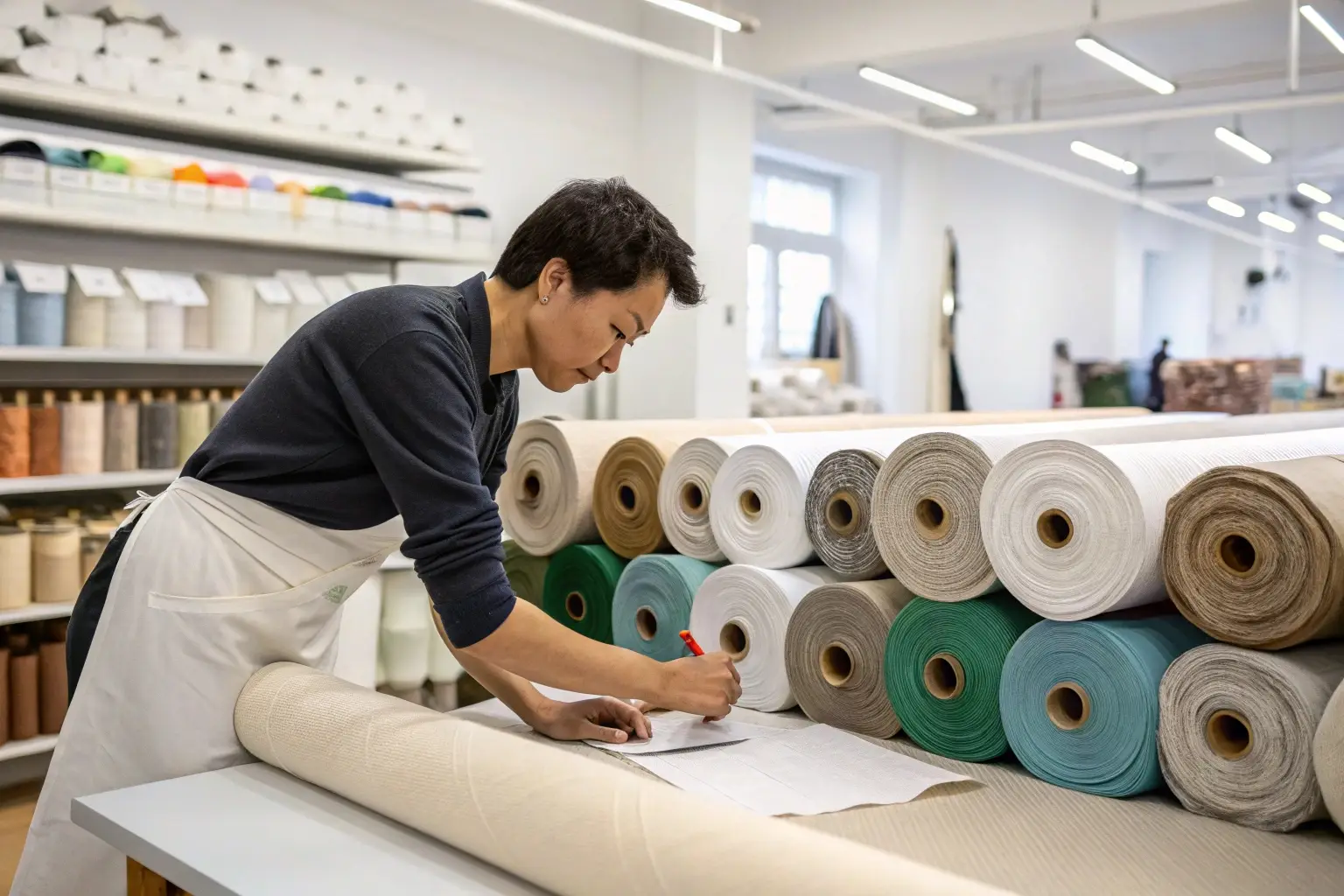 Fabric inspection in garment factory, textile production process