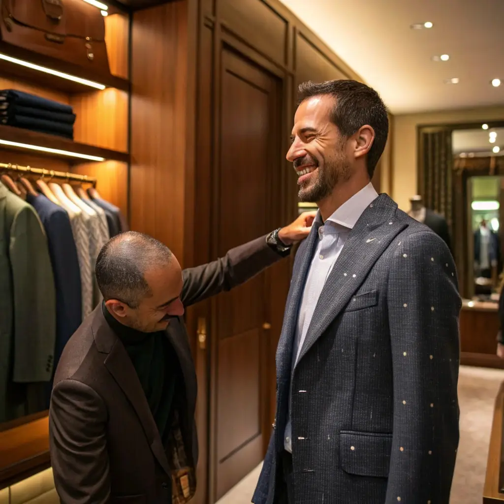 tailor fitting custom suit for man, luxury menswear boutique